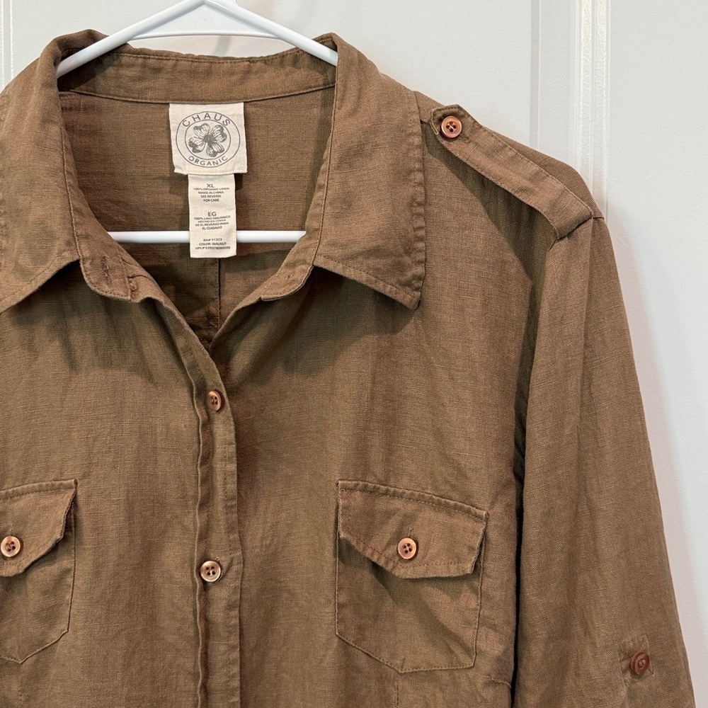 Chaus Brown Linen Button-down Shirt - Picture 4 of 11